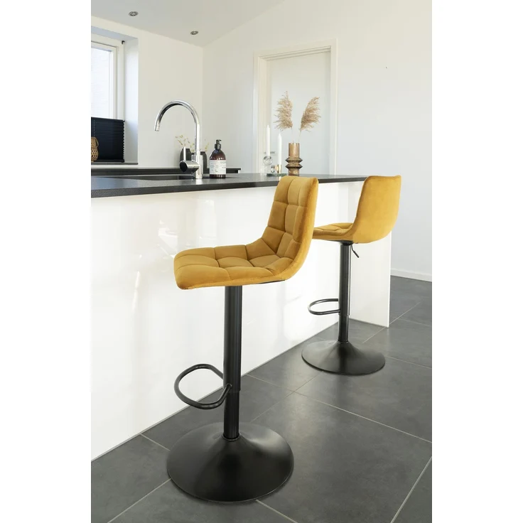 House Nordic Barstuhl, Samt, senfgelb, schwarze Beine, HN1004 - 2er set – Bild 6