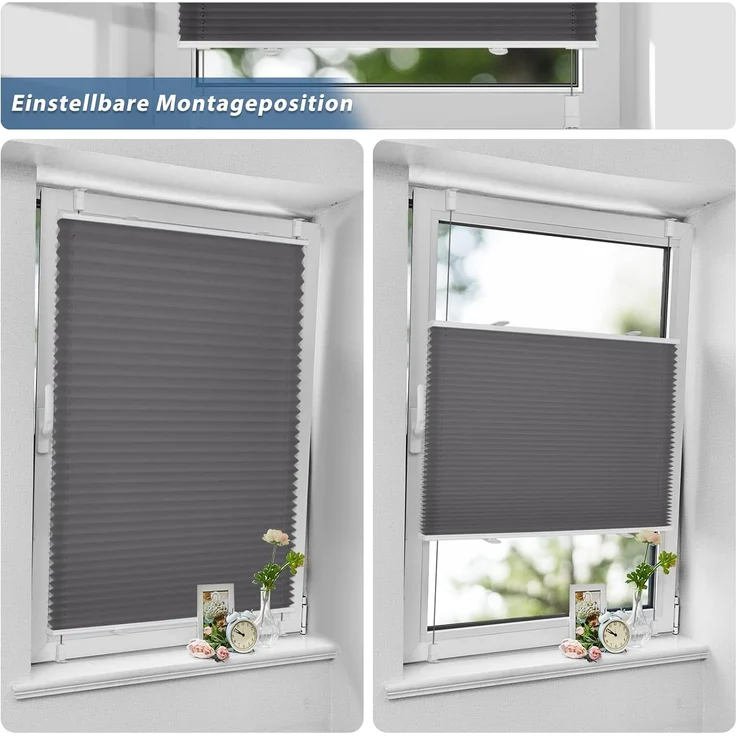 Sanfree Plissee Klemmfix Plisseerollo ohne Bohren Anthrazit B100 x H120cm inkl. Klemmträger Blickdicht und lichtdurchlässig Jalousie Faltrollo Sichtschutz und Sonnenschutz Rollo für Fenster & Tür – Bild 4