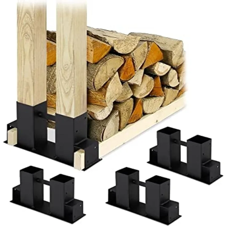 relaxdays Kaminholzregal Schwarze Holzstapelhilfe im 4er Set, BxTxH:34x10x16 cm