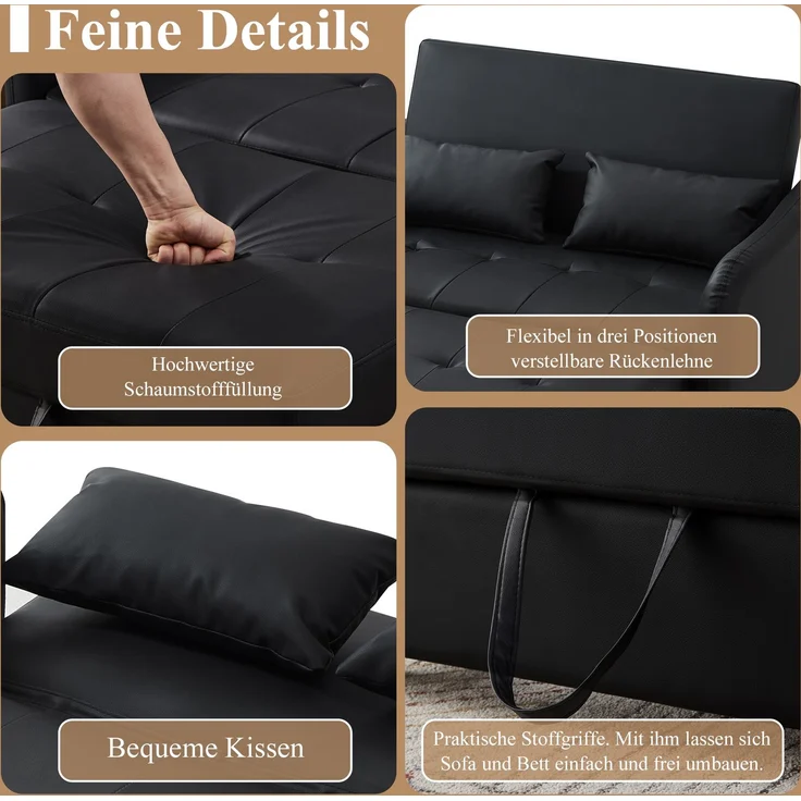 ZUBALIYA Sofa 156x100 cm, mit Ausziehbett, mit breiten Armlehnen, mit Schaumstoffpolsterung, ohne aufwendige Montage – Bild 5