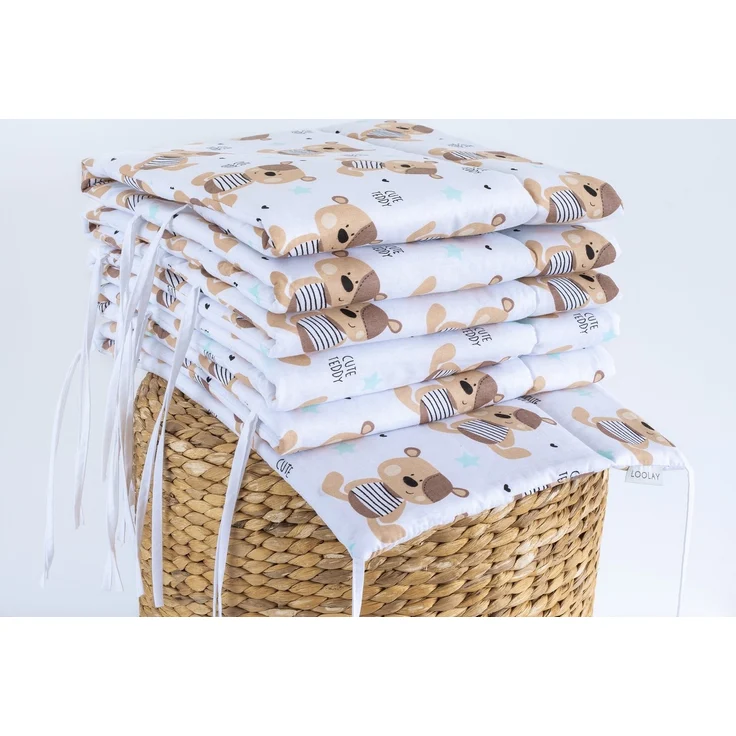 Loolay Bettnestchen TEDDY Bär Baumwolle Atmungsaktives Babybett BETTUMRANDUNG Teddybär, (Bett 140x70cm - 420, 210 cm, 120x60cm - 360, 180 cm, Babyaussttatung Umrandung Kopfschutz Kantenschutz Bettschlange), Super PREMIUM Baby GESCHENK - 100% Natural Ba... – Bild 1