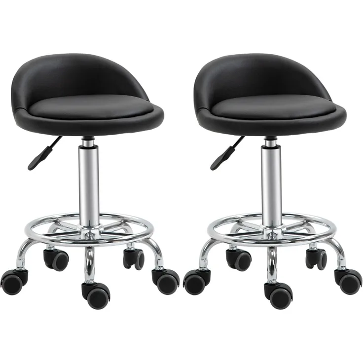 Rollhocker mit Rückenlehne 57-72 cm höhenverstellbar Drehhocker für Büro Salon Massage--Schwarz--38x38x72cm--YOUDENOVA