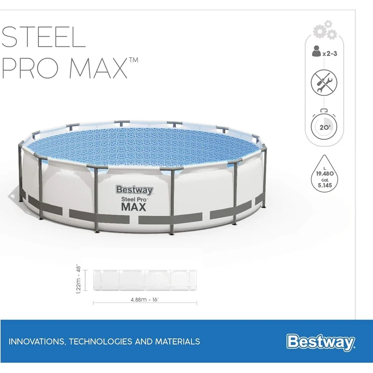 Bestway Steel Pro MAX Frame Pool Komplett-Set mit Filterpumpe Ø 488 x 122 cm , lichtgrau, rund – Bild 14