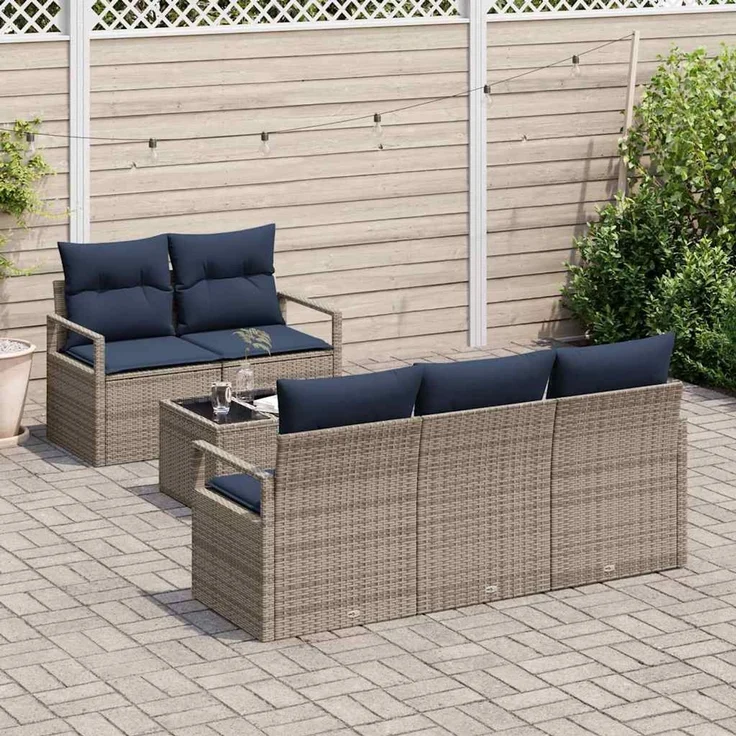 vidaXL Sofa Set 6 stk. 5-Sitzer Grau und Marineblau 3346265 – Bild 3