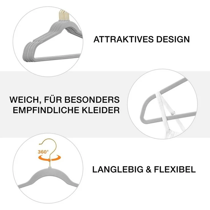 StickandShine Kleiderbügel Samt 100 Stück in verschiedenen Farben mit edlen Goldhaken im Set, (Spar-Set), Designbügel – Bild 3