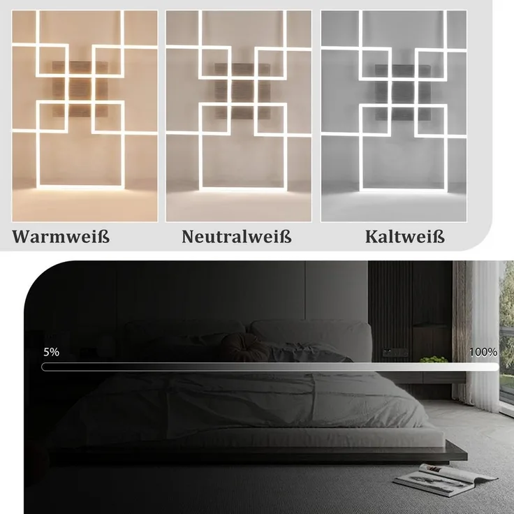 Nettlife LED Deckenleuchte Schlafzimmer Silber Dimmbar 64CM 36W Geometrisch Wohnzimmer, mit Fernbedienung, LED fest integriert, Farbwechsler, 3000K-6500K mit Fernbedienung für Flur Schlafzimmer Hotelzimmer