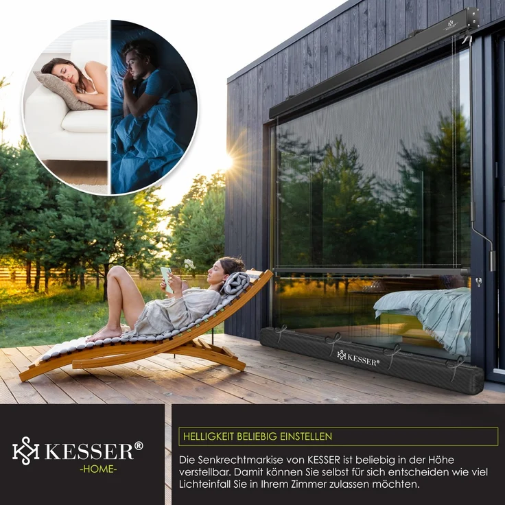 KESSER® Senkrechtmarkise Außenrollo Handkurbelmechanismus Balkonrollo Sonnen-und Sichtschutz, Beschattung Sonnenschutz Außen Rollo mit Kurbel Markisenkasten, Balkon und Terrasse 200x250 cm, Transparent / Anthrazit – Bild 4