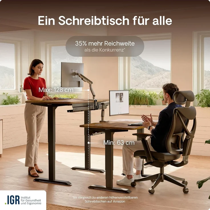 Desktronic Höhenverstellbarer Schreibtisch aus massivem Nussbaumholz (200x80 cm) – Elektrisch höhenverstellbar mit flüsterleisem Dual-Motor & Touchscreen – Hohe Tragfähigkeit – Stehtisch HomePro – Bild 7