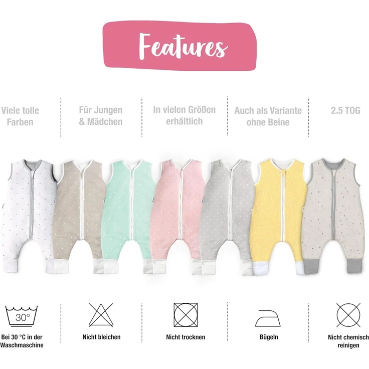 Ehrenkind® Babyschlafsack | Schlafsack mit Füßen 2.5 TOG | Bio-Baumwolle | Ganzjahres Schlafsack Baby Gr. 70 Farbe Hellgrau | Oeko-Tex | Schlafsack winter und Sommer Schlafsack Kinder – Bild 5