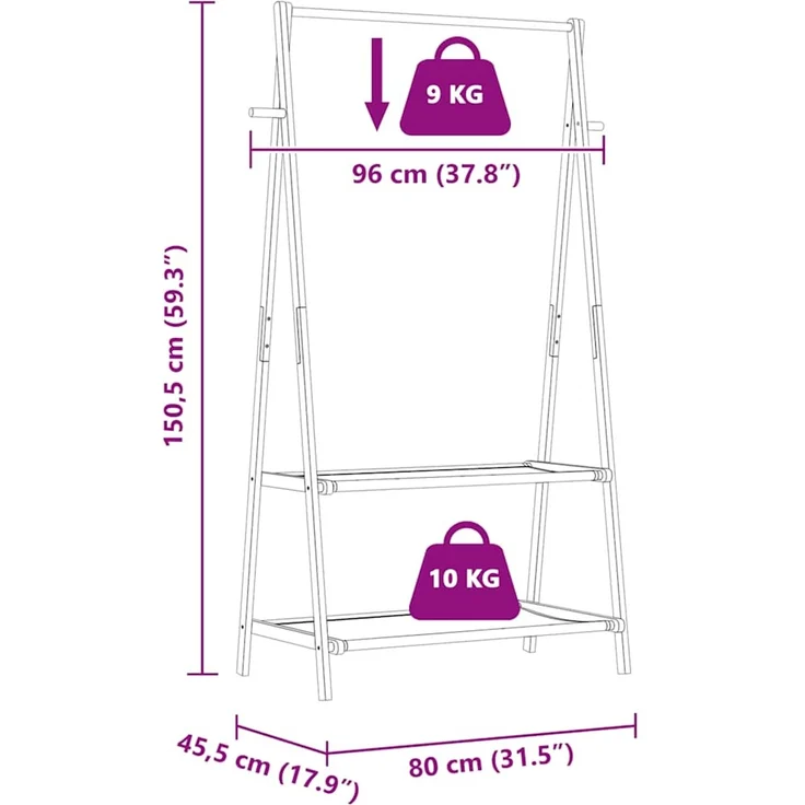 vidaXL Kleiderständer mit Ablagen 96x45,5x150,5 cm Bambus 4008910 – Bild 9