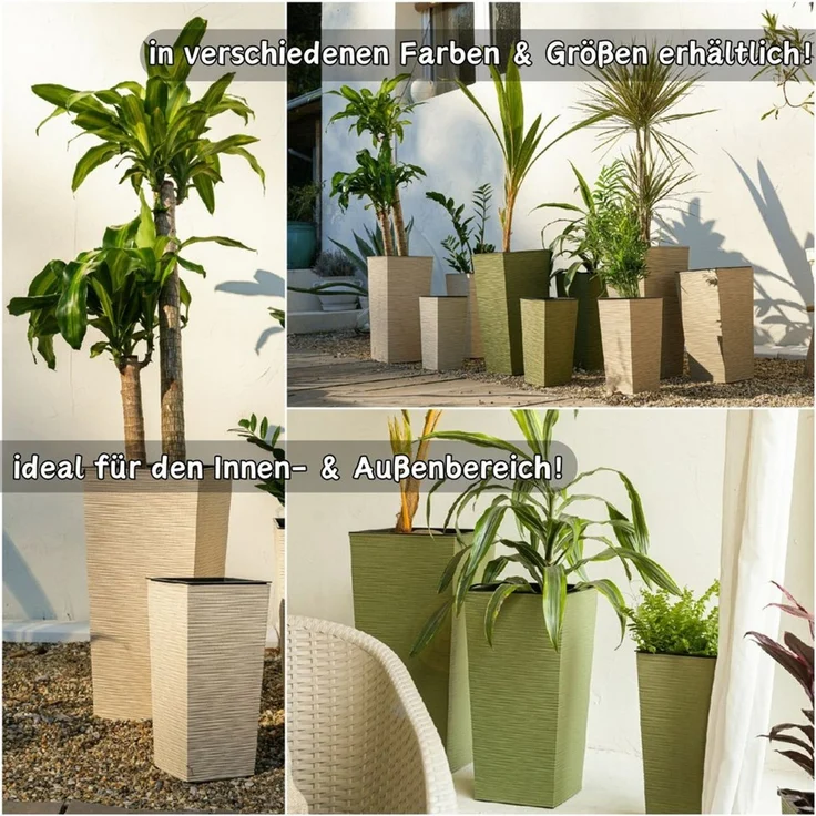 Engelland Pflanzkübel Blumentopf aus recyceltem Kunststoff & Holz (WPC), Rillenoptik (UV-beständig, wetterfest), Blumenkübel für Garten, Balkon, Terrasse, Innen- und Außenbereich – Bild 2