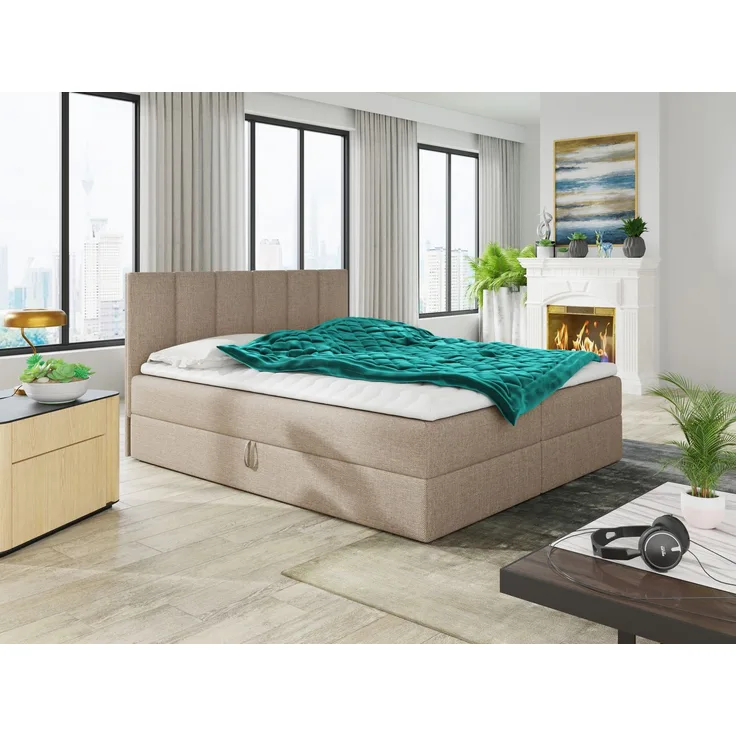 Boxspringbett Star mit Topper, Bonell-Matratze und 2 Bettkästen, Doppelbett, Polsterbett, Bett (Beige (Inari 22), 140 x 200 cm)