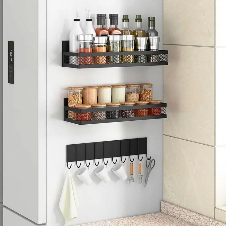 BlingBin Gewürzregal Magnetische Küchenregal mit Haken, Ablageregal für Kühlschrank, 3er Set 3-tlg, Starker Magnet-Organizer für Küche,Gewürze & Aufbewahrung,Ohne Bohren – Bild 5