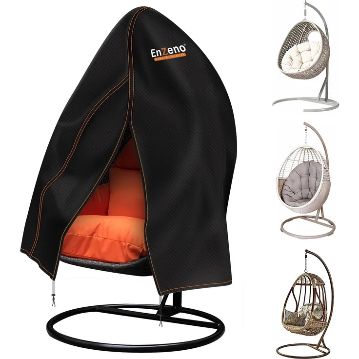 Enzeno 210D Hängesessel Abdeckung Schutzhülle für Hängesessel 190x115 cm | Wasserdicht Winterfest Abdeckung für Hängestühle und Schwebesessel Schwarz
