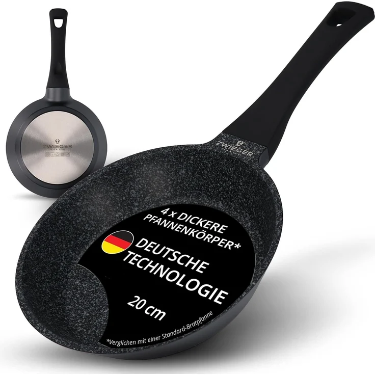 ZWIEGER Hochwertige kleine Pfanne 20cm Induktion – Bratpfanne 20 cm, Aluguss, vollflächiger Edelstahlboden, für alle Herdarten (inklusive Induktion) geeignet – Antihaft, PFOA- & PFOS-frei – Bild 1