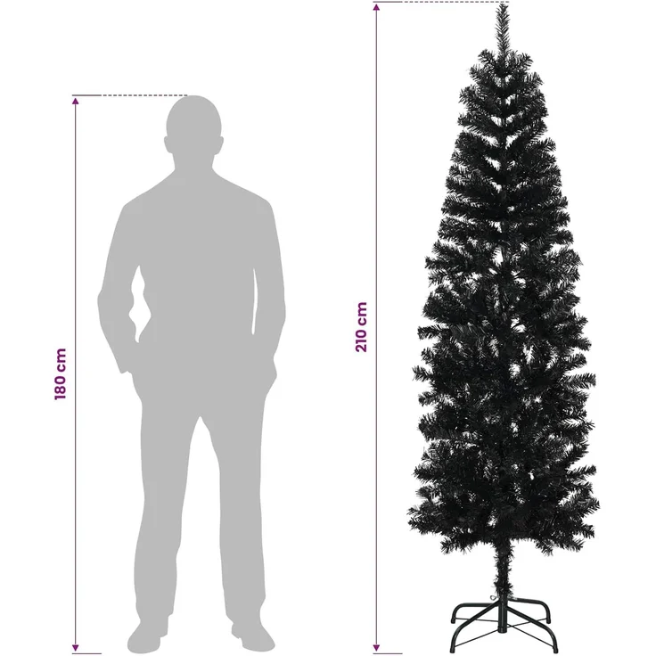 vidaXL Künstlicher schlanker Weihnachtsbaum 210 cm PVC und Stahl 42055253 – Bild 4