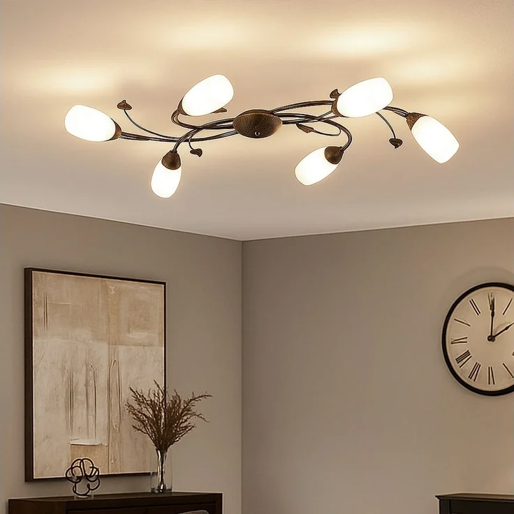 Deckenlampe, rostfarben, Glas alabaster, Blätter Design, B 106 cm – Bild 5