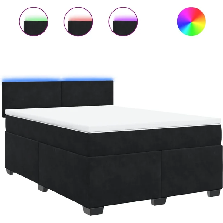 vidaXL Boxspringbett mit Matratze Schwarz 140x200 cm Samt 3288626 – Bild 2