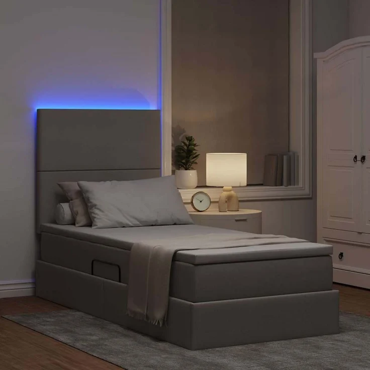 vidaXL LED-Speicherbett mit Matratze Taupe 100 x 200 cm Stoff 3372336 – Bild 5