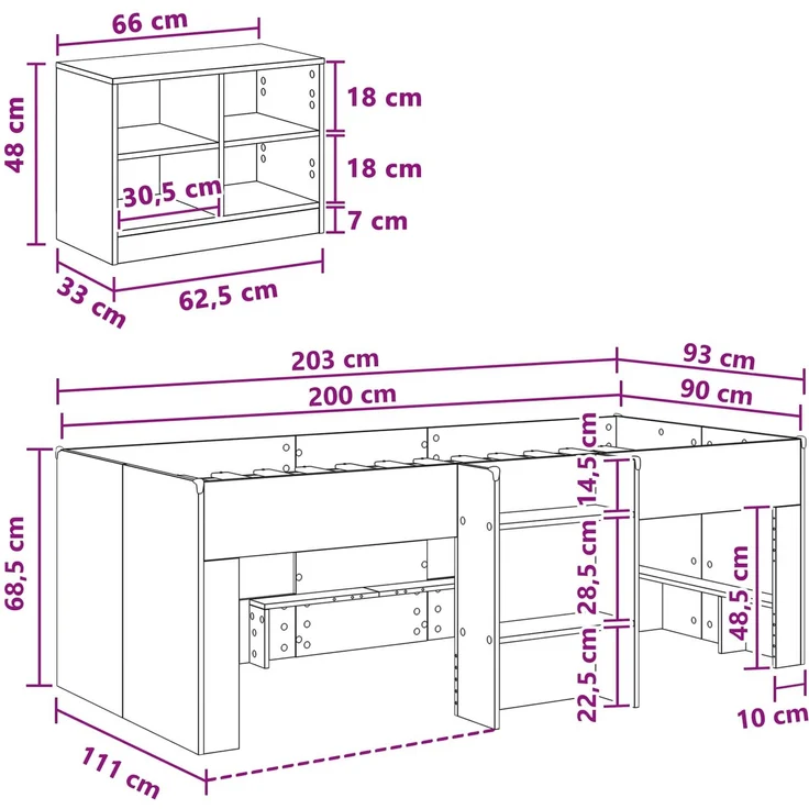 vidaXL Loft Bettgestell mit Schrank 3 Stk. Sonoma-Eiche Holzwerkstoff 3423408 – Bild 7