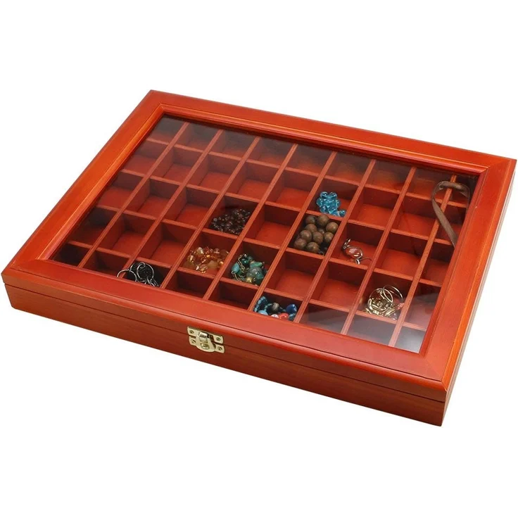 Safe-Album Vitrine Sammel-Vitrine 45 Fächer à 35 x 50 mm Echtholz, Glasabdeckung I SAFE – Bild 1