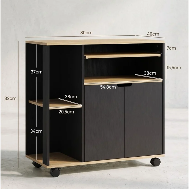 Küchenwagen 80x40x82 cm mit Arbeitsplatte, Schrank und Rollen – Schwarz – Bild 3