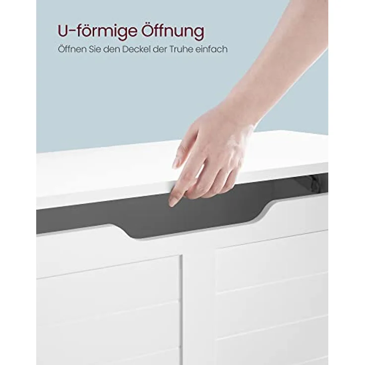 VASAGLE Schuhbank, Sitzbank mit Stauraum, Sitztruhe mit 2 Sicherheitsscharnieren, Aufbewahrungsschrank, Landhausstil, 40 x 80 x 46 cm, für Flur, Schlafzimmer, Wohnzimmer, wolkenweiß LSB063T14 – Bild 9