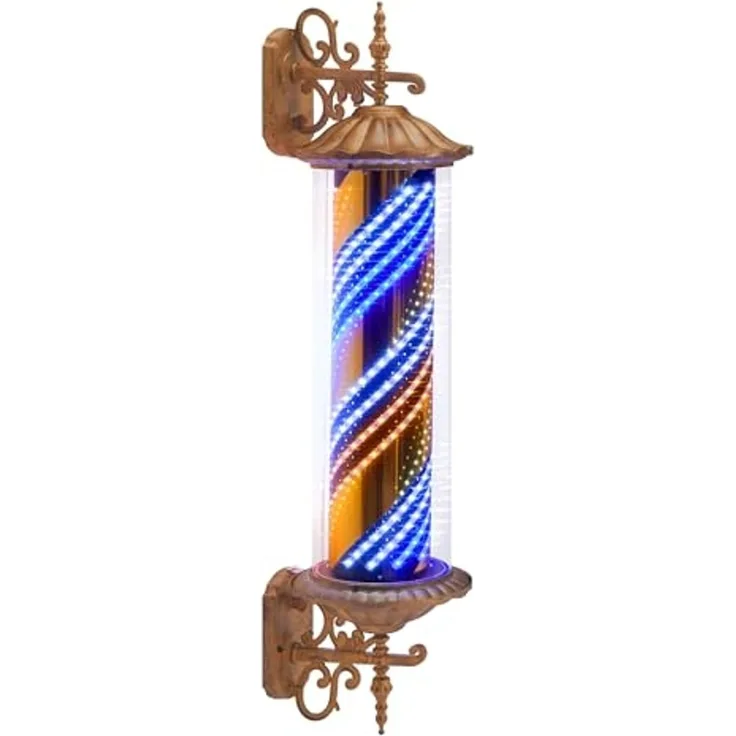 BarberPub Barber Pole Barbierstab, Friseurstange Retro Stil Licht, Drehbaren Blau Gold Weiß LED-Streifen für Barbershop, 100.5 CM Barbier Stange Licht L059BC