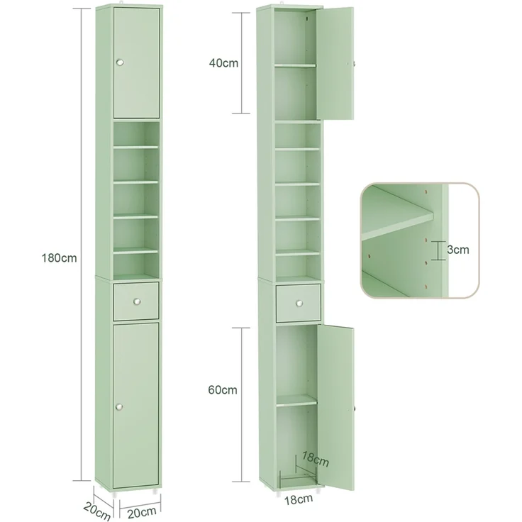 SoBuy BZR34-II-GR Badezimmer-Hochschrank, MDF, Lackiert, Grün, 20 x 180 x 20 cm – Bild 3