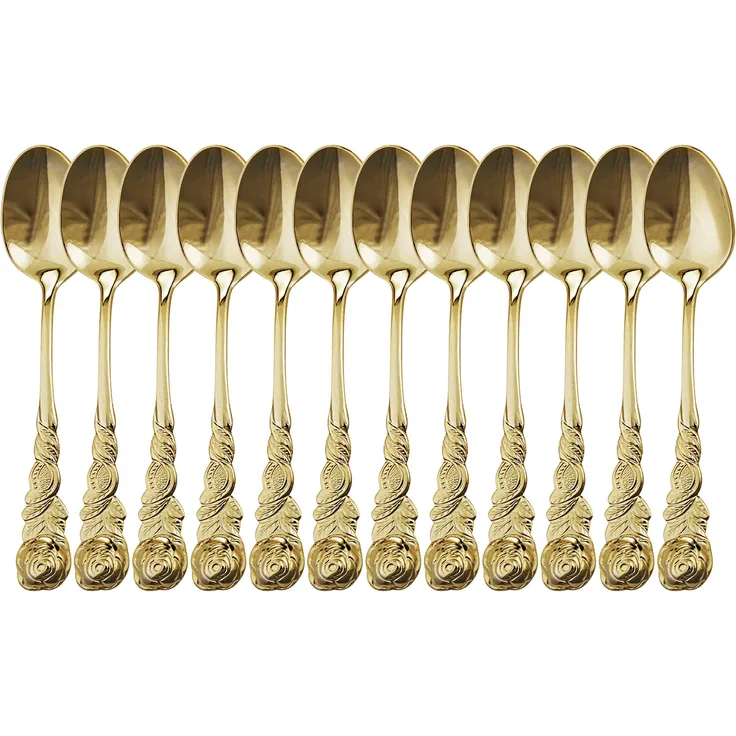 Espressolöffel Rosendekor, 12-teilig, Gold