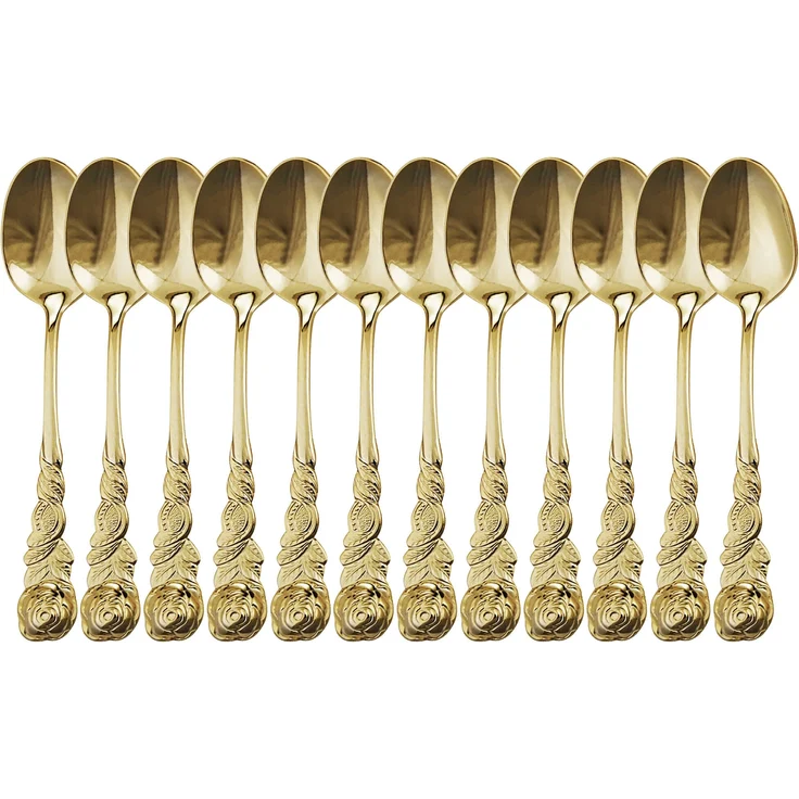 Espressolöffel Rosendekor, 12-teilig, Gold – Bild 1