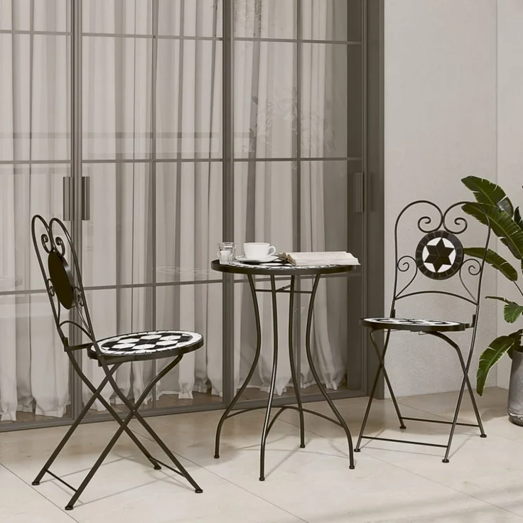 vidaXL Bistrostühle 2 Stk. Klappbar Schwarz und Weiß Keramik 4003405 – Bild 9