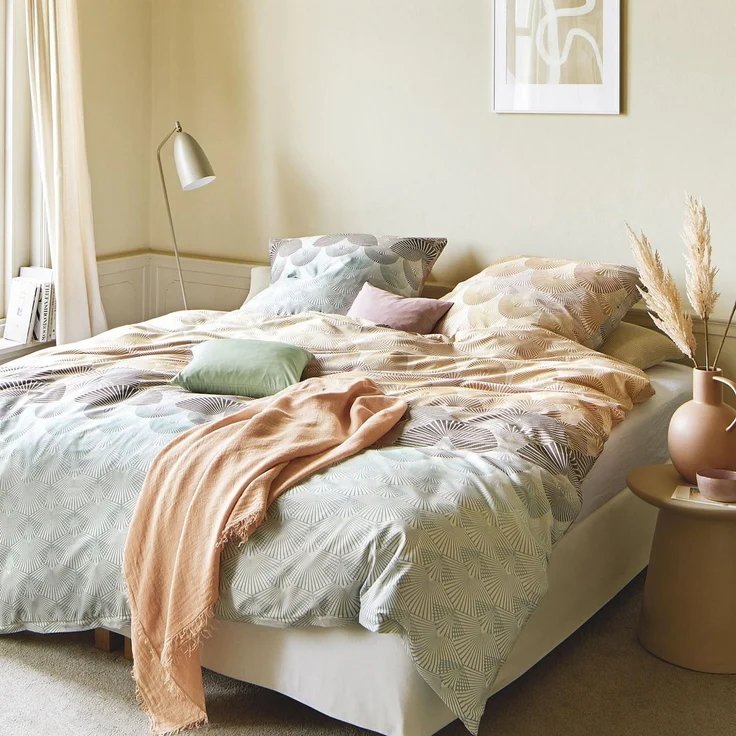 Irisette Seersucker Bettwäsche Easy 8384-90 Fächer orange blau 135x200 – Bild 1