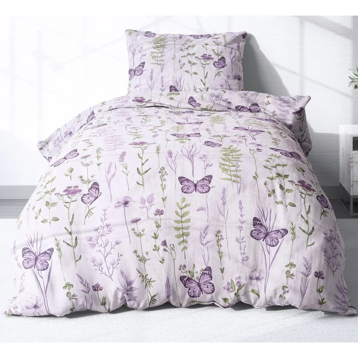 Heubergshop Bettwäsche, Renforcé, 2 teilig, 135x200cm und 80x80cm - Geblümt 100% Baumwolle (EW-Schmetterling) – Bild 1