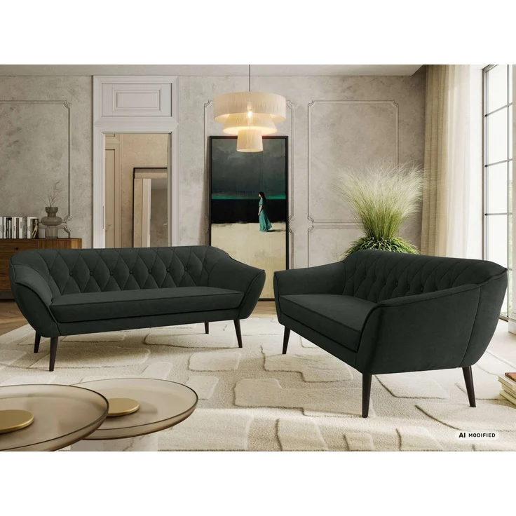 Wohnzimmerset Möbelset PIRS 3-3, Armlehnen, Wellenfederung, schwarze Füße, Dreisitzer Sofa, Polstermöbel Set - Dunkelgrau Stukture – Bild 4