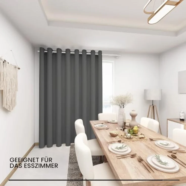 Deconovo Extra Breiter Verdunkelungsvorhang Wohnzimmer Raumtrenner Hellgrau | 1 Stück, H242 x B254 cm, Ösenschal, Hitzeschutz, Abdunkelnd, Sichtschutz, UV-Schutz, Fenster Schlafzimmer, Blackout Curtain – Bild 8
