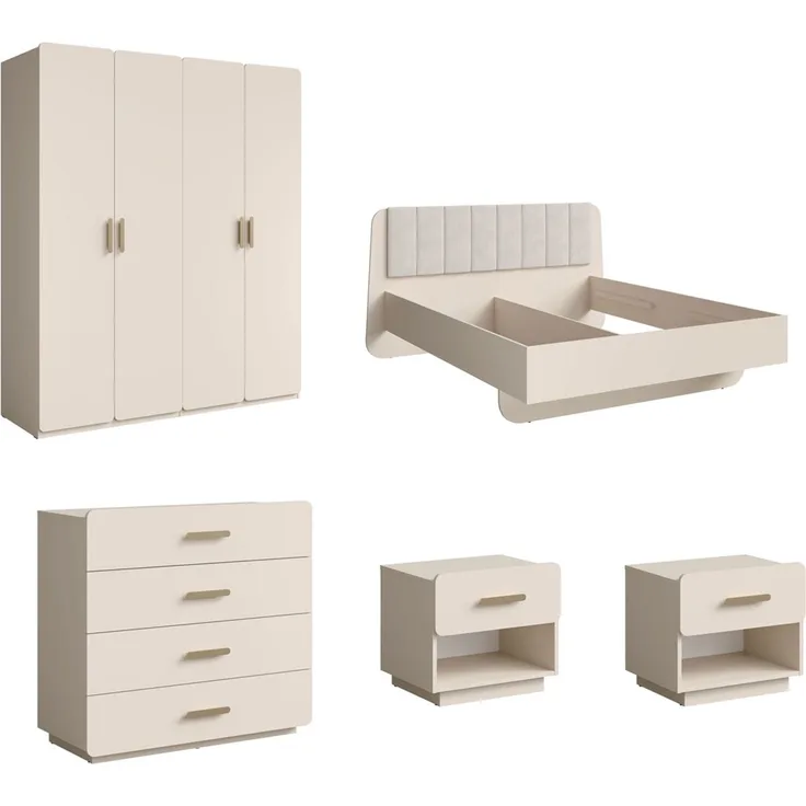 Schlafzimmer-Set komplett Lorenz sandbeige Ausführung weiß