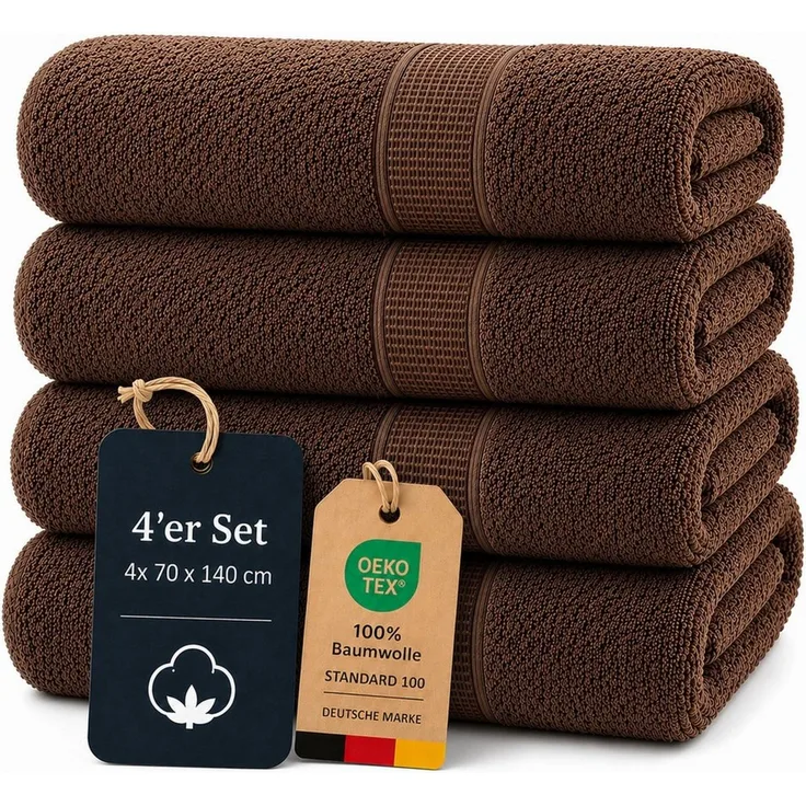 Komfortec Handtuch Set 4x Premium Badetuch Set - 70x140 cm, Frottee (4-St), 4x Handtuch-Set, 100% Baumwolle, mit Bordüre, Weich & Saugstark