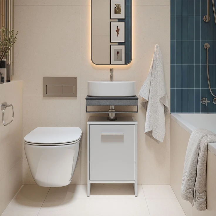 Waschbeckenunterschrank Karli Weiß 38.2x57 cm mit der Tür Vicco – Bild 3