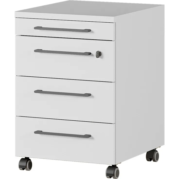 bümö Andratx Rollcontainer mit Schubladen, Container abschließbar aus Holz in grau - Rollwagen für's Büro als Schreibtisch Unterschrank, Bürocontainer od. Schreibtischcontainer, AXRC-69