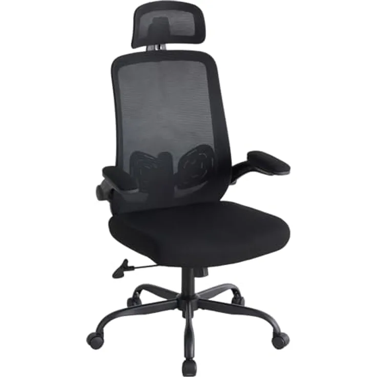 Sweetcrispy Ergonomischer Bürostuhl mit Kopfstütze & verstellbaren Armlehnen – höhenverstellbar, 360° drehbar, Gaming & Schreibtischstuhl für Homeoffice & Büro, Schwarz