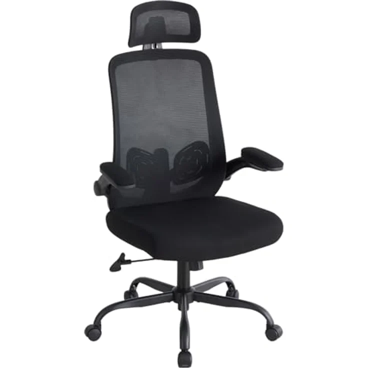 Sweetcrispy Ergonomischer Bürostuhl mit Kopfstütze & verstellbaren Armlehnen – höhenverstellbar, 360° drehbar, Gaming & Schreibtischstuhl für Homeoffice & Büro, Schwarz – Bild 1