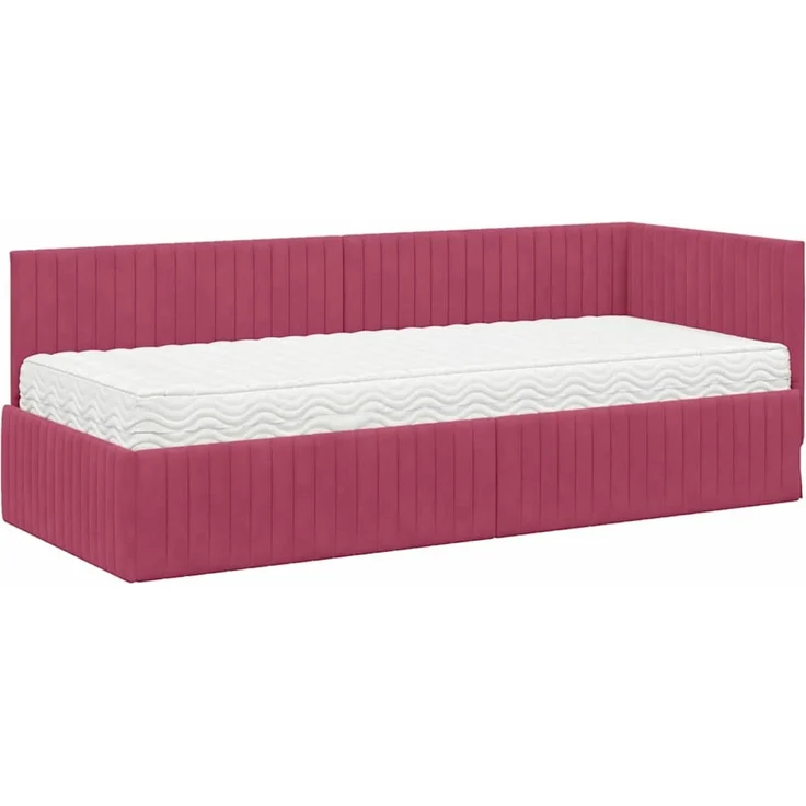 vidaXL Eckbettgestell mit Matratze mit Kopfteil 2 pcs Rot Samt 3393802 – Bild 4