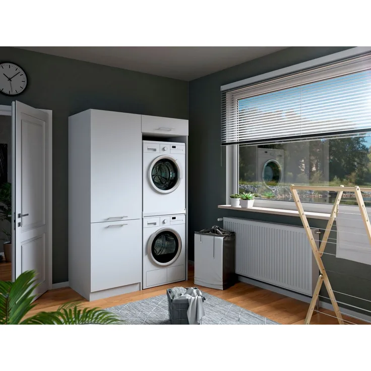 Laundreezy Mehrzweckschrank-Set Laundreezy, 2-tlg. Mehrzweckschrank-Set B/H/T 128/238/68 cm, (2-St), Breite 128 cm, Soft-Close-Funktion, höhenverstellbare Füße