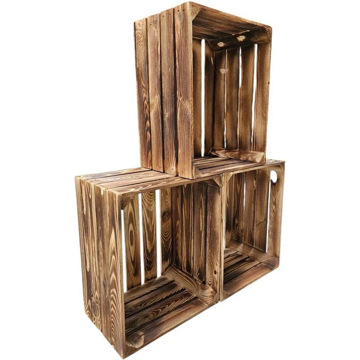Holzkiste Obstkiste Weinkiste neu geflammt 50 x 40 x 30cm massiv und robust – Bild 8