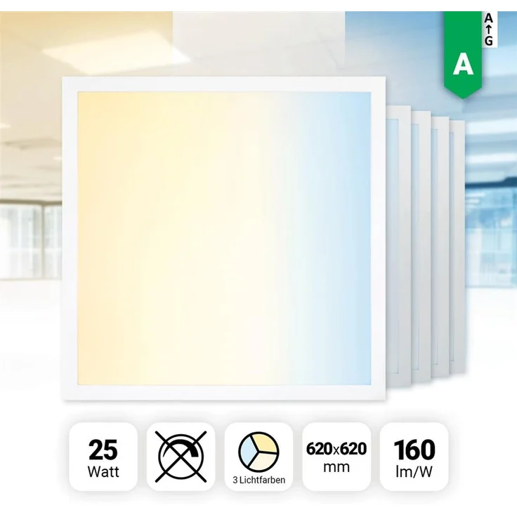 5x LED Panel 62x62 3CCT 3000K 4000K 6000K 25W Deckenleuchte 160lm BLs 2.0 – Bild 2