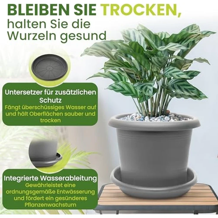 Centi Pflanzkübel XXL Pflanzkübel anthrazit mit Untersetzer (2er-Set) – Bild 5