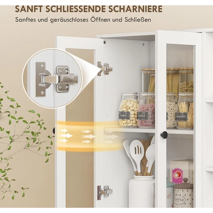 HOMCOM Küchenbuffet 172 cm groß (Schrank mit Glastüren, 1-St, Hochschrank) Großer Stauraum, Weiß – Bild 5