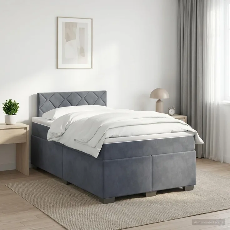 vidaXL Boxspringbett mit Matratze Dunkelgrau 120 x 200 cm Samt 3450699