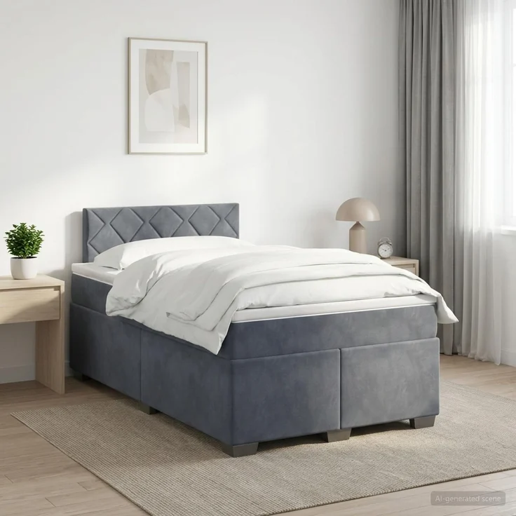 vidaXL Boxspringbett mit Matratze Dunkelgrau 120 x 200 cm Samt 3450699 – Bild 1